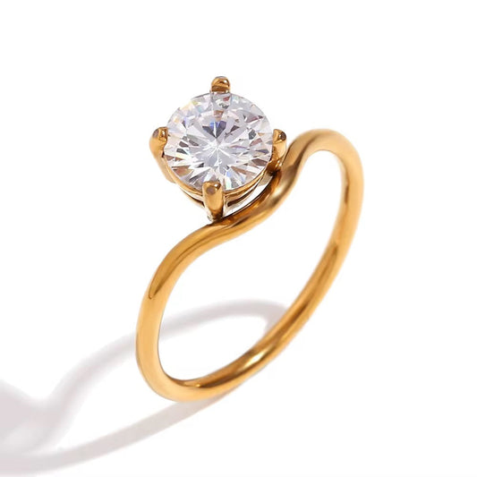 Luna Solitaire Wave Ring
